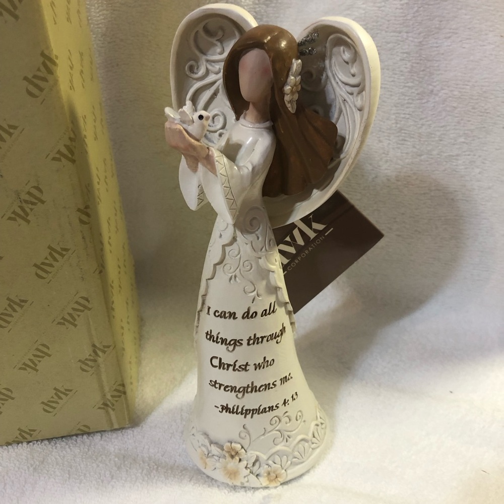 DWK Angel figurine Philippians 4:13 scripture Three Graces winged Angel figure